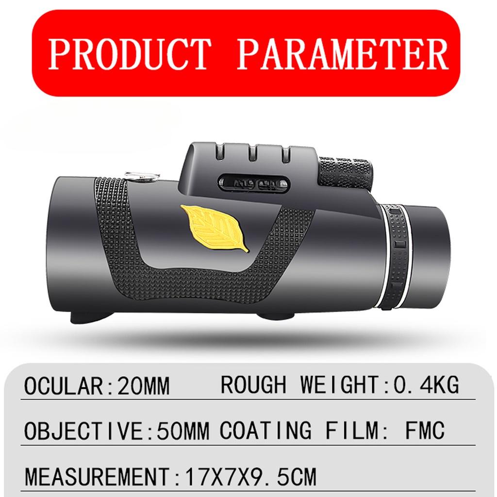 12X50 Zoom Tripod Monocular Telescope 1200m/8000m Portable Camping Phone Clip Prism Long Distance Field Of View