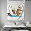 Calvin and Hobbes Wall Tapestry Aesthetic Wall Hanging Printed Fabric Blanket Decorative Tapestries for Bedroom Living Room Home Decor