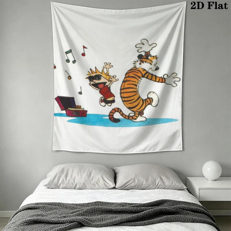 Calvin and Hobbes Wall Tapestry Aesthetic Wall Hanging Printed Fabric Blanket Decorative Tapestries for Bedroom Living Room Home Decor