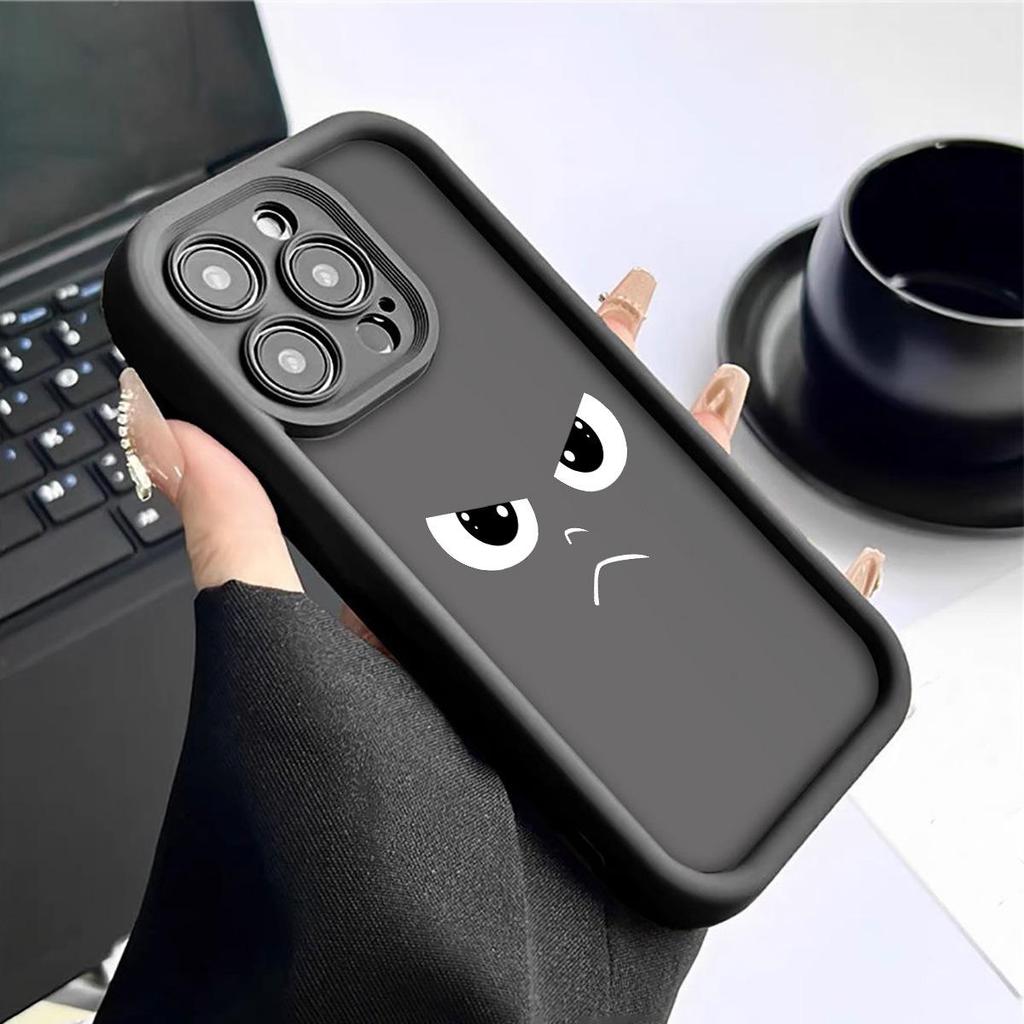 Black Groove Silicon Carbide iPhone 15/16/17 Case with Funny Face Design