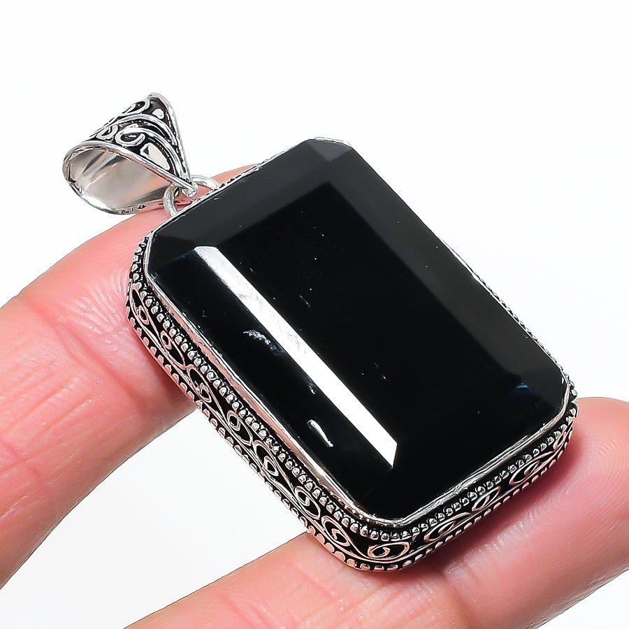 Natural Black Spinel Gemastone 925 Sterling Silver Jewelry Pendant 2.13 AP-14468