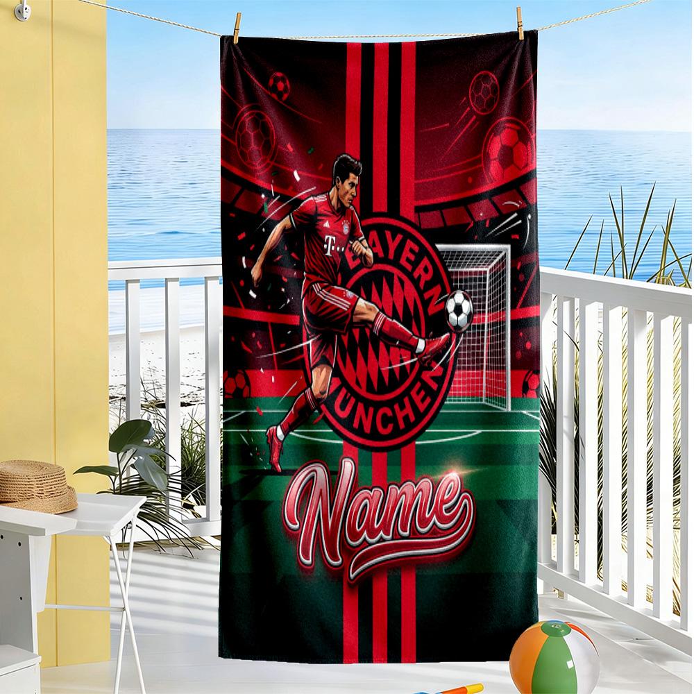 Bayern Munich Soccer Poster Customizable Name Beach Towel Soft Durable Quick-Dry Suitable for Swimming Gym Camping Yoga Vacation