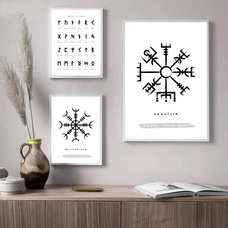 RUNES Posters and Prints Viking Scandinavian Old Norse Elder Futhark Runes Wall Art Print Pictures Canvas Painting Room Decor