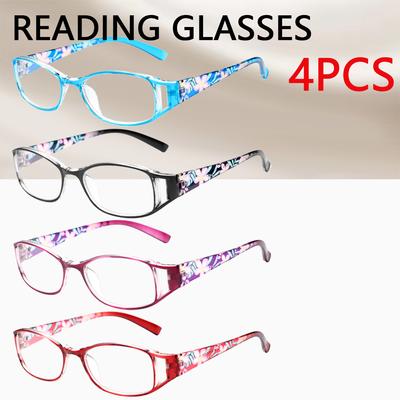 4PCS  Anti-Blue Light Reading Glasses Unique Hollow Design Fashionable Flower Women's Color  Reading Glasses +1.0~+4.0
