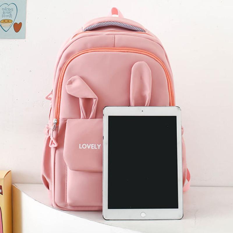 Pink Rabbit Ears Cute Schoolbag Nylon Waterproof Backpack  Lightweight Girls Elementary School Students Backpacks Pencil Case Set