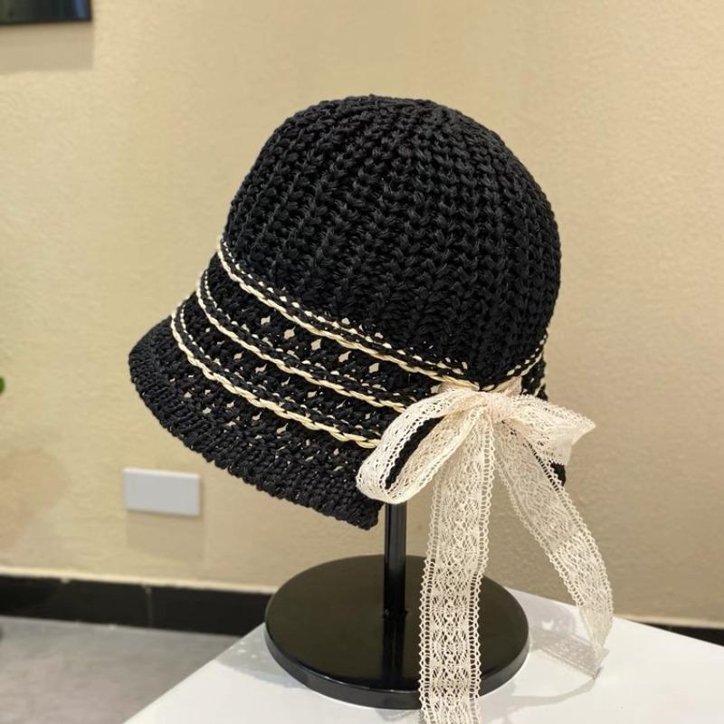 Straw Hat Seaside Hat Strapped Straw Hat Women's Travel Sunscreen Beach Sun Hat Lace Sun Hat
