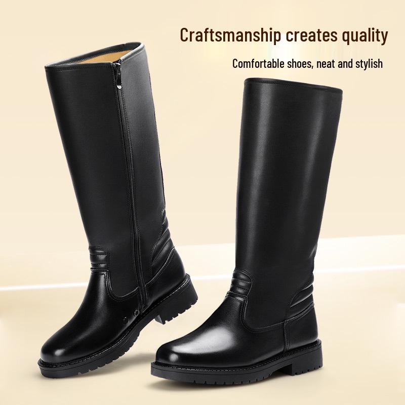 Men's Genuine Leather Equestrian Riding Boots with Zipper - Over-the-Knee Spring & Autumn Style