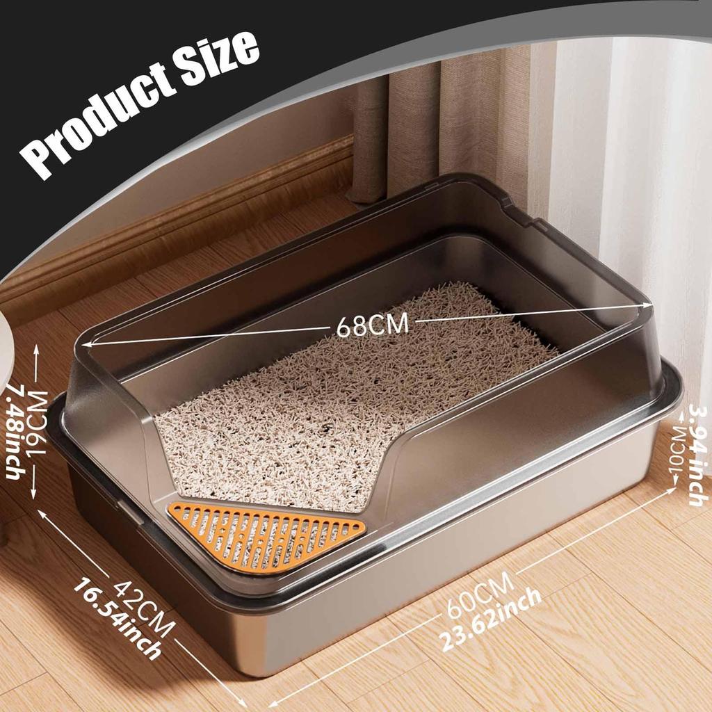 Stainless Steel Cat Litter Box Pet Supplies with High Sides Metal Pan S