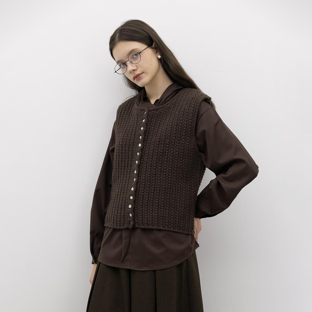 WEDNESDAY DELIGHT Wd_Grid Knit Vest_Brown