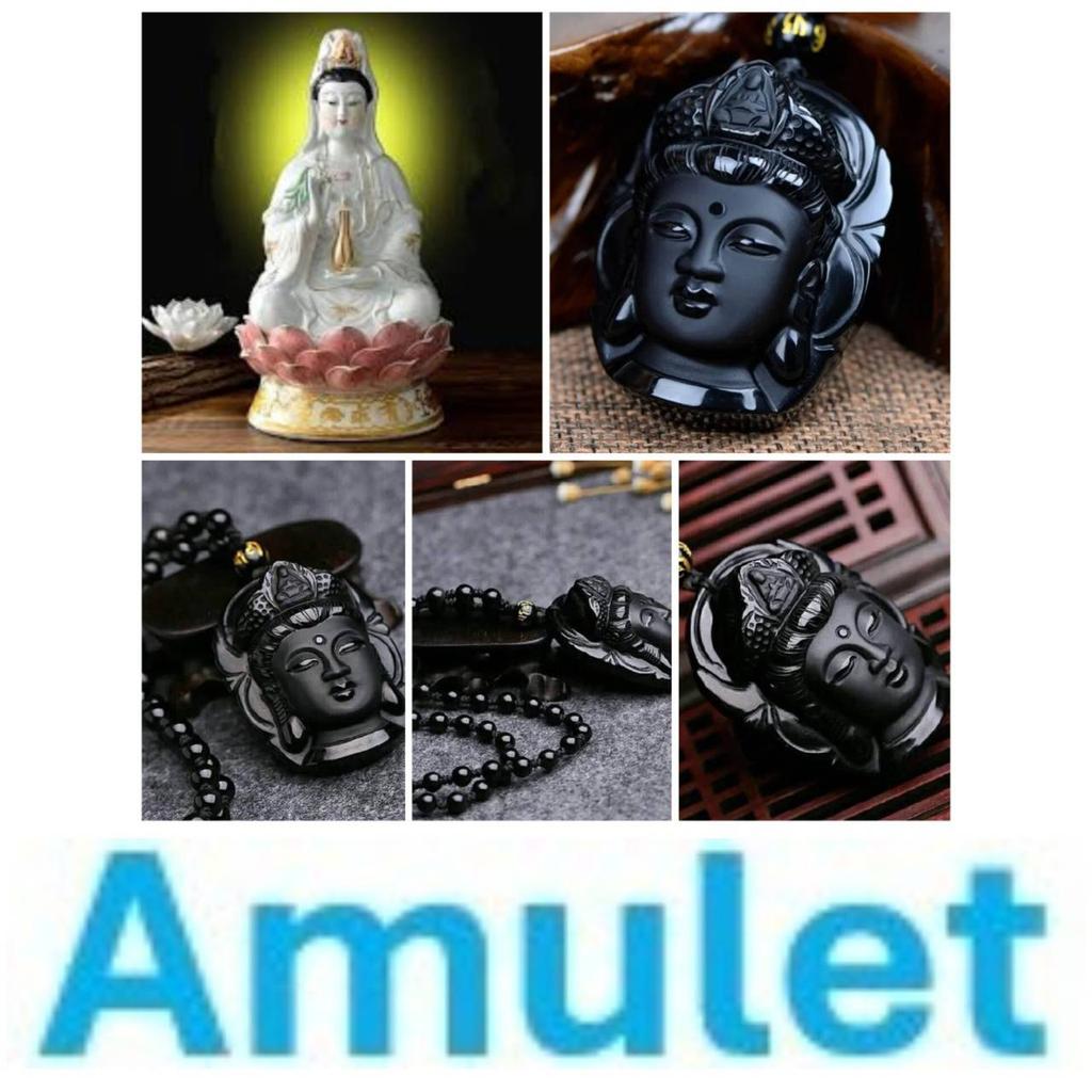 Vintage Buddha Black Guanyin Head God Rhinestone Obsidian Pendant Necklace Bead Unisex Men Women Fashion Gothic Amulet Talisman Jewelry Party Gift
