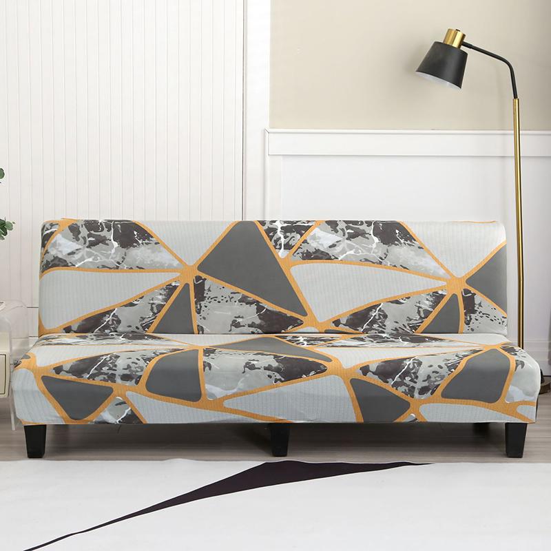 Floral Printed Armless Futon Slipcover Stretch Sofa Bed Slipcover Furniture Protector Without Armrests with Elastic Bottom 1pc