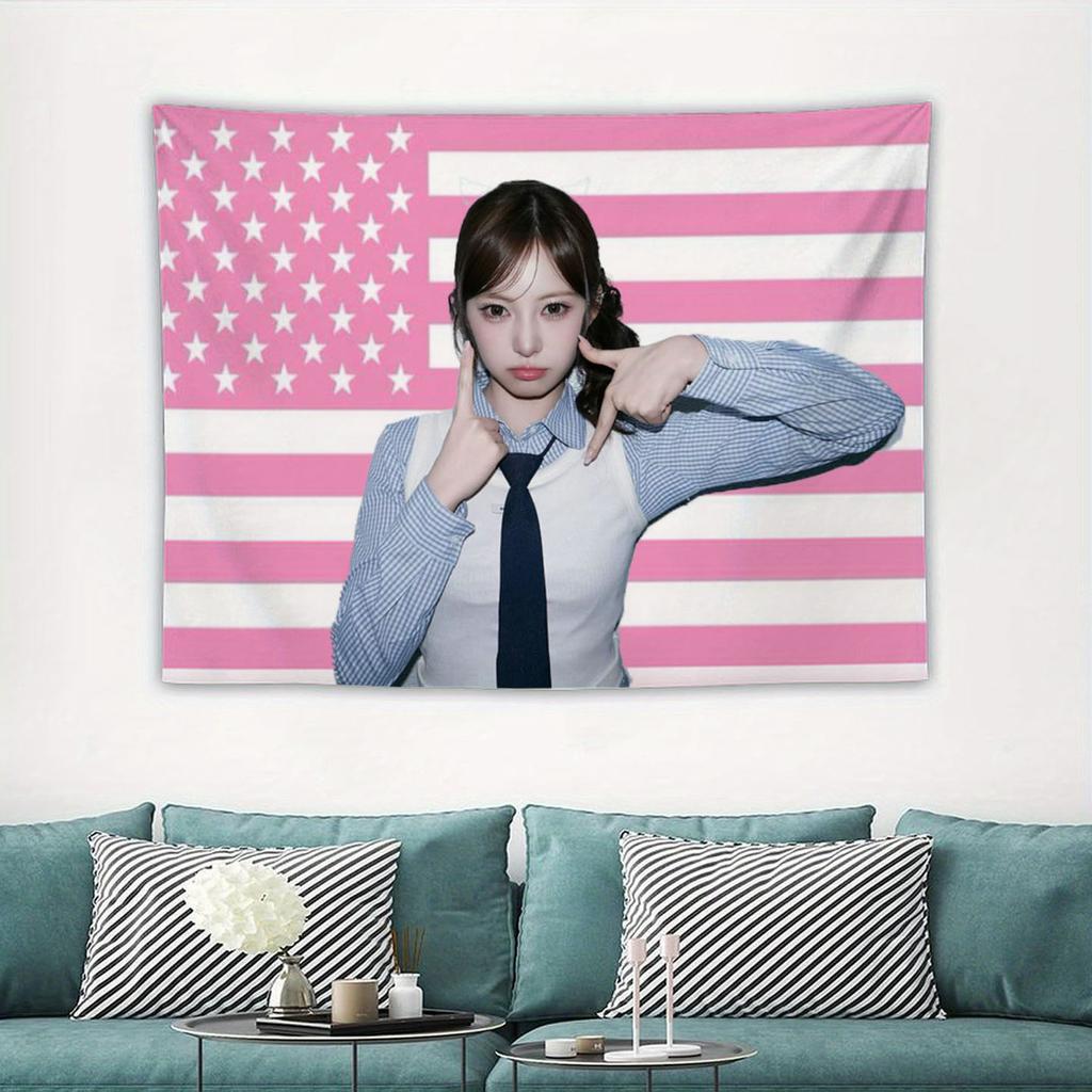 Fan Tapestry Pink American Flag Portrait Wall Hanging Polyester 2D Flat KPOP Idol Wall Decor for Bedroom Dorm