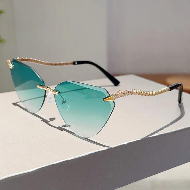 

Солнцезащитные очки кошачий глаз без оправы женские новые стильные винтажные градиентные повседневные оттенки модный дизайн люксового бренда солнцезащитные очки