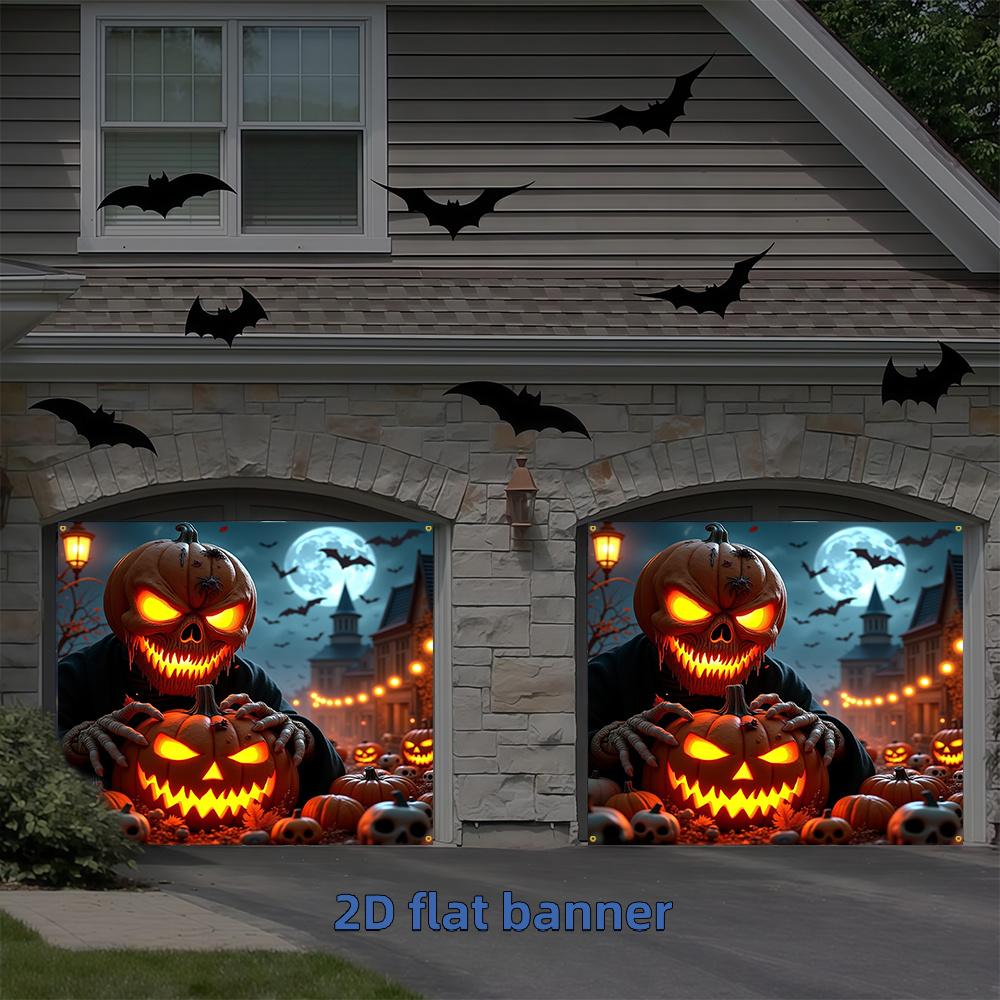 1Pcs Halloween Glowing Pumpkin Head Skeleton Decoration Background Halloween Backdrop Decorations For Photo Studio Booth Party
