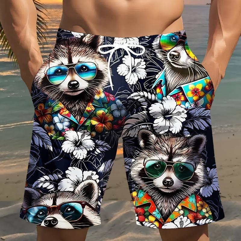 Men's Tropical Raccoon Digital Beach Shorts