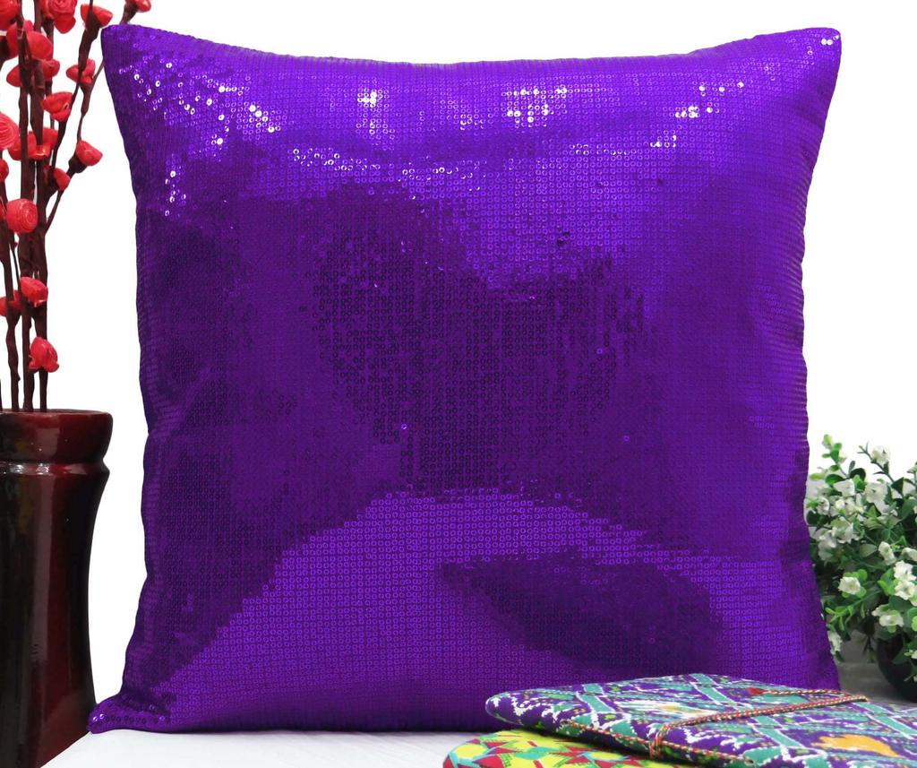 Yuga Metallic Purple Sequin Throw Cushion Cover Glitter Pillow Wedding Decor Lounge 12 X 12