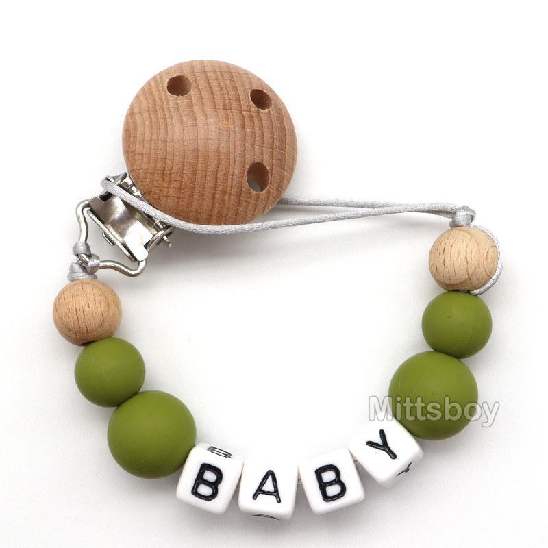 Newest Custom Personalized Name Pacifier Clips Handmade Beech Chains Silicone Beads Holder Soother Baby Teething Toys Chew Gift