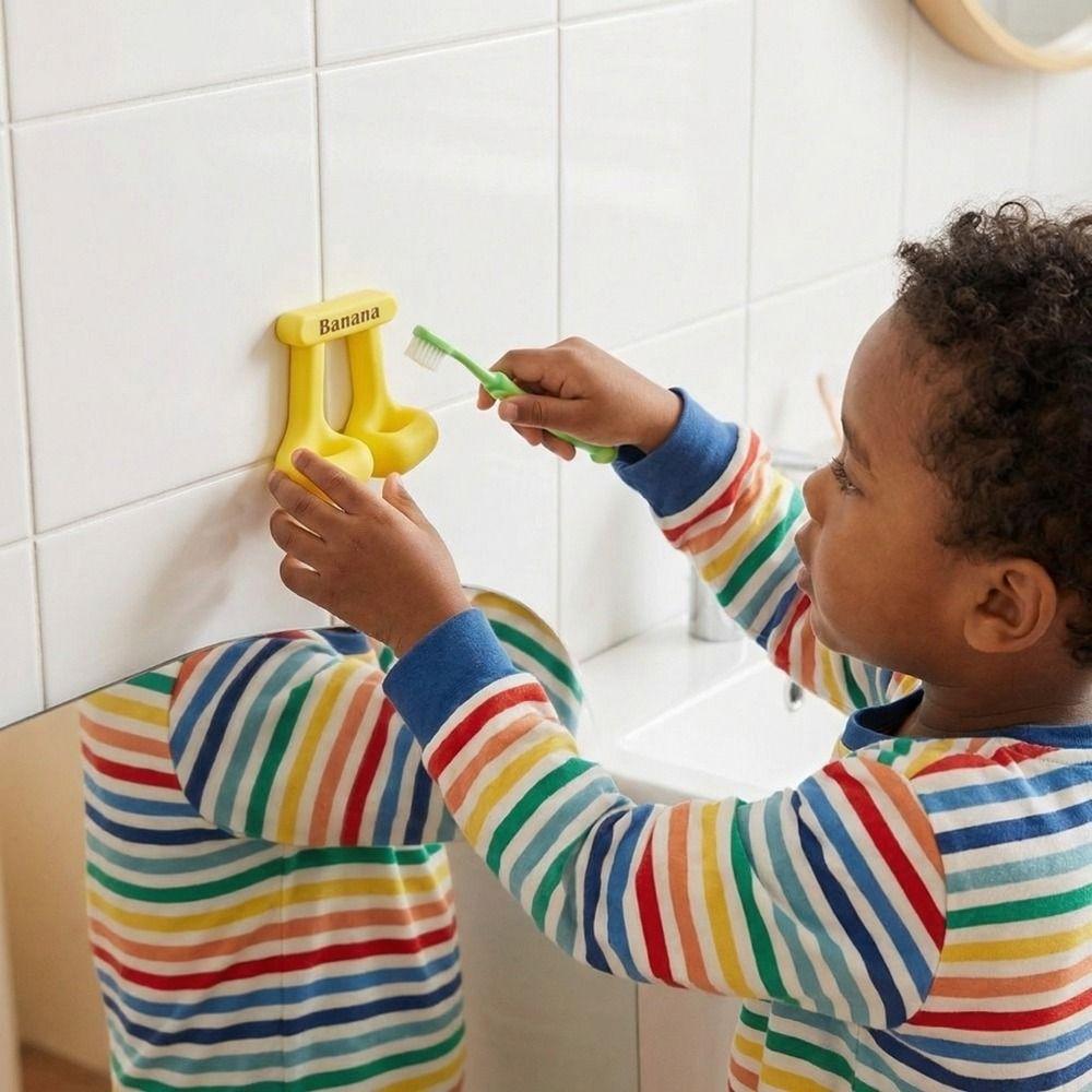 Waterproof Fruit Shaped Toothbrush Holder Self Adhesive Hanging Toothbrush Stand  For Bathroom