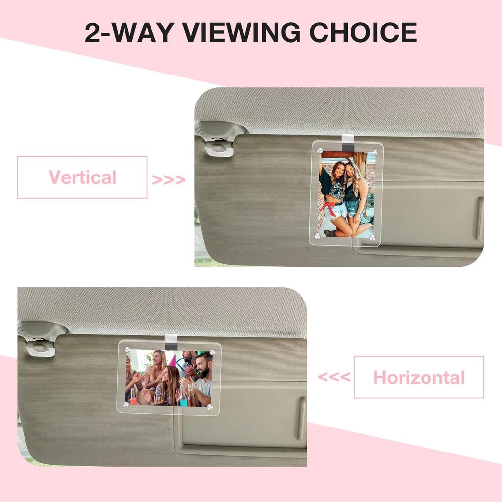 2Pcs Car Picture Holder, Magnetic Car Photo Holder, Car Visor Photo Clip For 3 Inch Photos, Personalized Acrylic Visor Clip For Drive Safe
