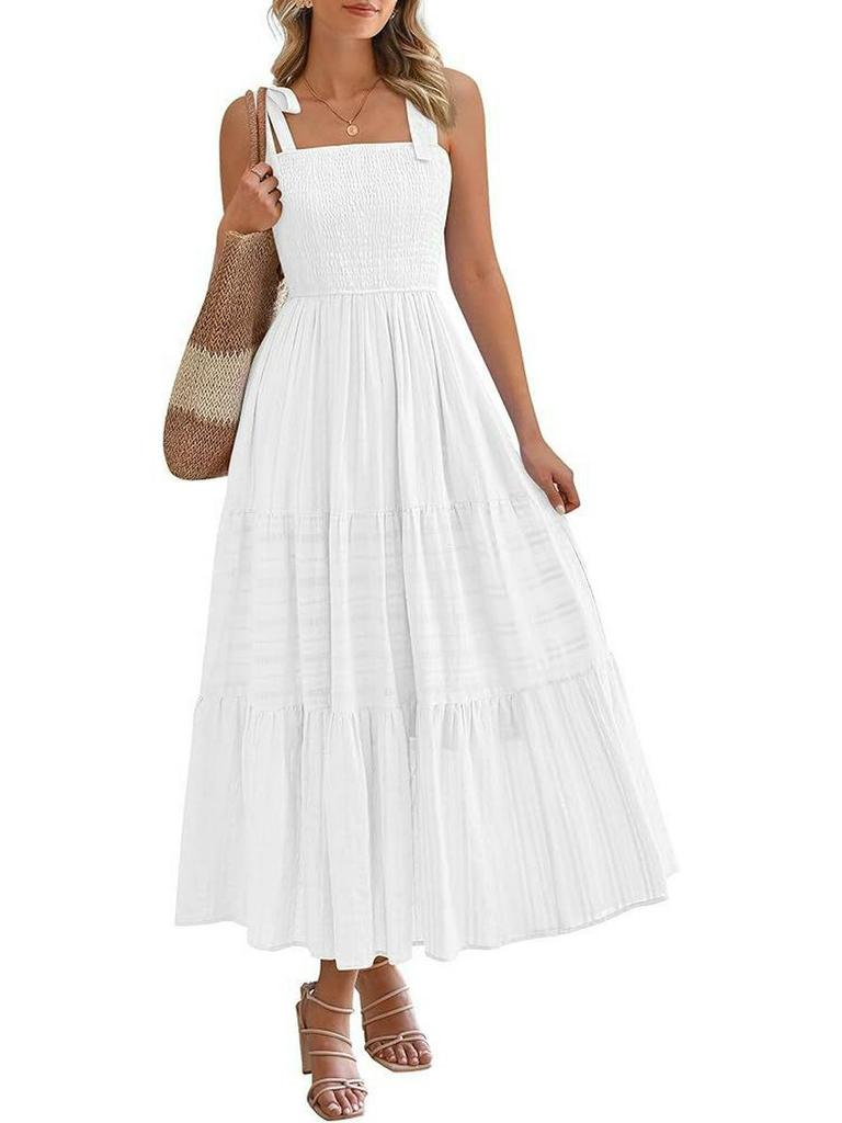 2026 European Summer Beach Pleated A-line Strappy Dress with Pockets