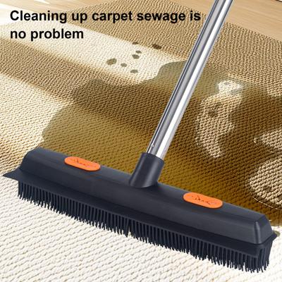 2-in-1 Long Handle Pet Hair Broom with Squeegee Lightweight Fur Remover Brush Ergonomic Grip Multi-Surface Cleaning Brush