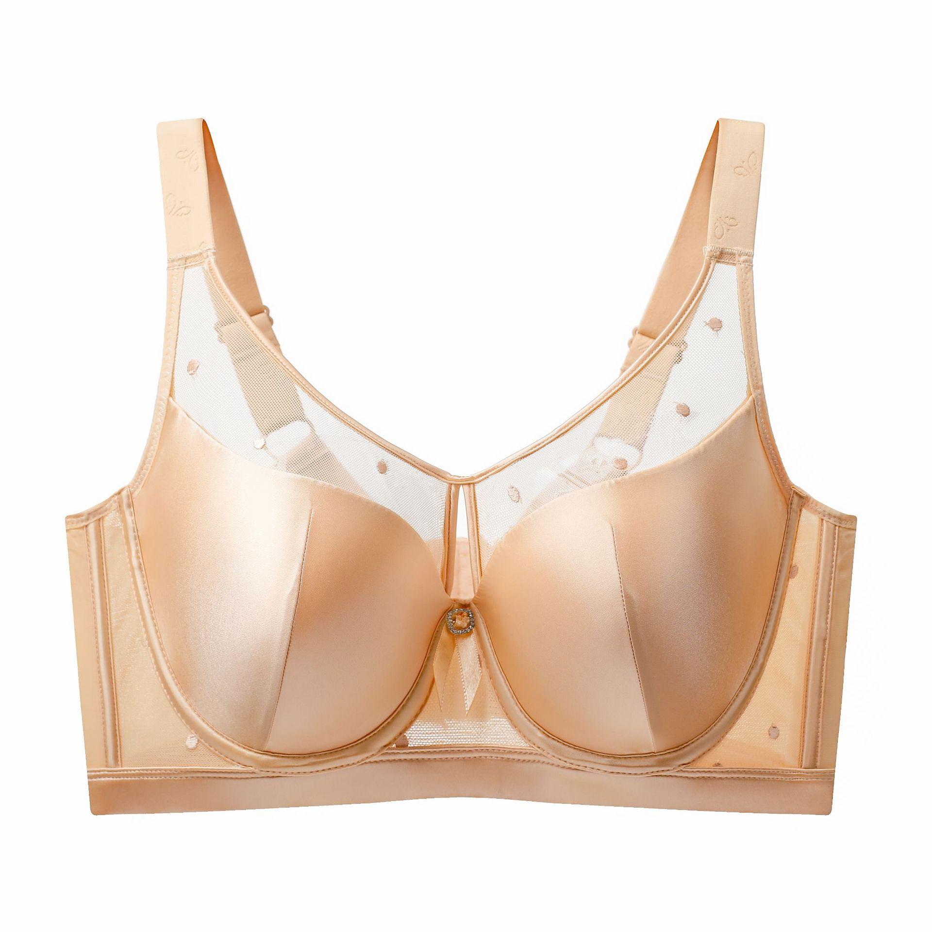 

Европейское и американское легкое нижнее белье больших размеров, шелковисто-глянцевая ткань в сочетании, сексуальный собирающий дышащий бюстгальтер 50/115CDE абрикосовый