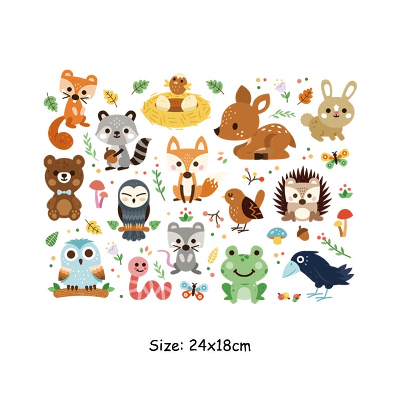 

Виниловые толстовки с милыми лесными животными, термопрессовые виниловые толстовки, топы, моющиеся тканевые нашивки «сделай сам», детская шапка, носки, переносные 24x18 cm