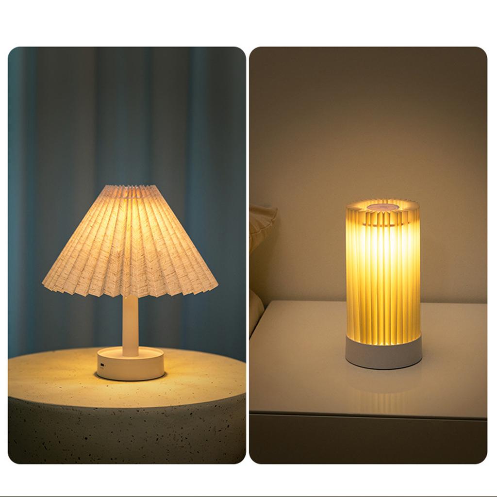 Pleated Shade Table Lamp in Warm Light Button Control for Bedrooms Offices and Living Rooms