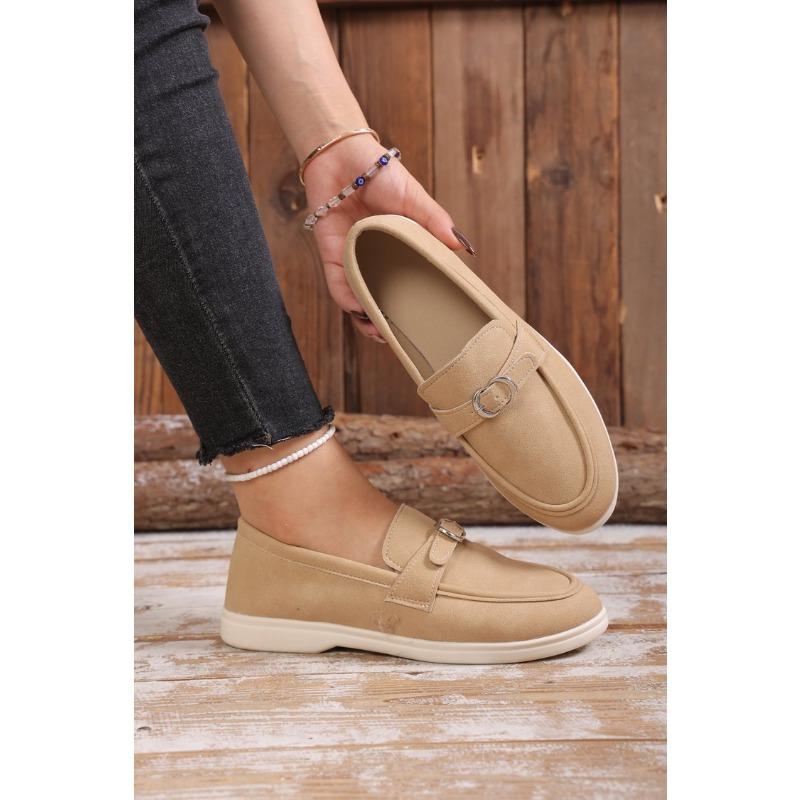 Women's Plus Size Low Top Slip on Retro Flat Shoes Spring Autumn New Metal Buckle Shoes
