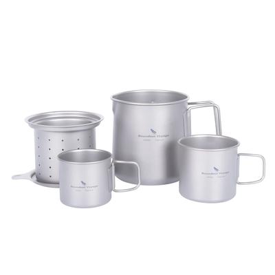 Boundless Voyage Titanium Mug 500ml Set of 2 Mini Cups with Tea Folding Outdoor Camping Storage Bag Included Mug 2 Small Mugs Strainer, Lid, Scale,