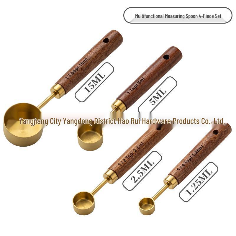 8-Piece Stainless Steel Measuring Cup & Spoon Set with Wooden Handle for Coffee & Grams