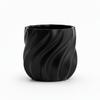 Black Decorative Pot for Plants with a Wavy Rib Structure