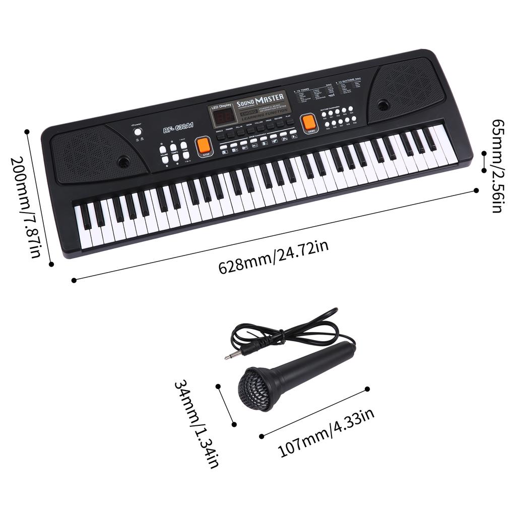 BIGFUN 61 Keys USB Electronic Organ Kids Electric Piano with Microphone Black Digital Music Electronic Keyboard with