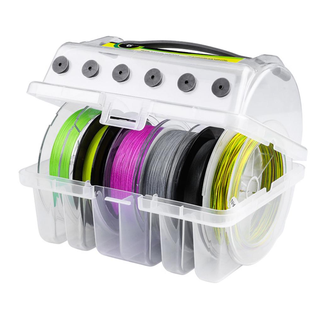 Line Winder Spool Box Fishing Tackle Box Line Organizer Multifunction Clear Case 6 Compartment Fishing Line Storage Case