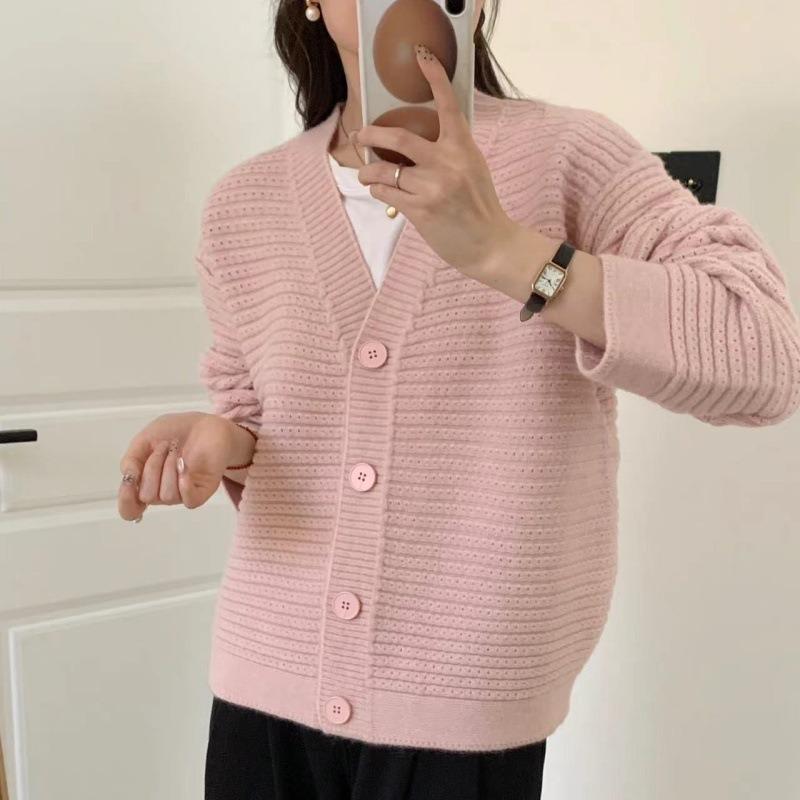 Simple V-neck Sweater Jacket Women's Autumn and Winter New Loose Soft Waxy Lazy Wind Knitted Cardigan Top