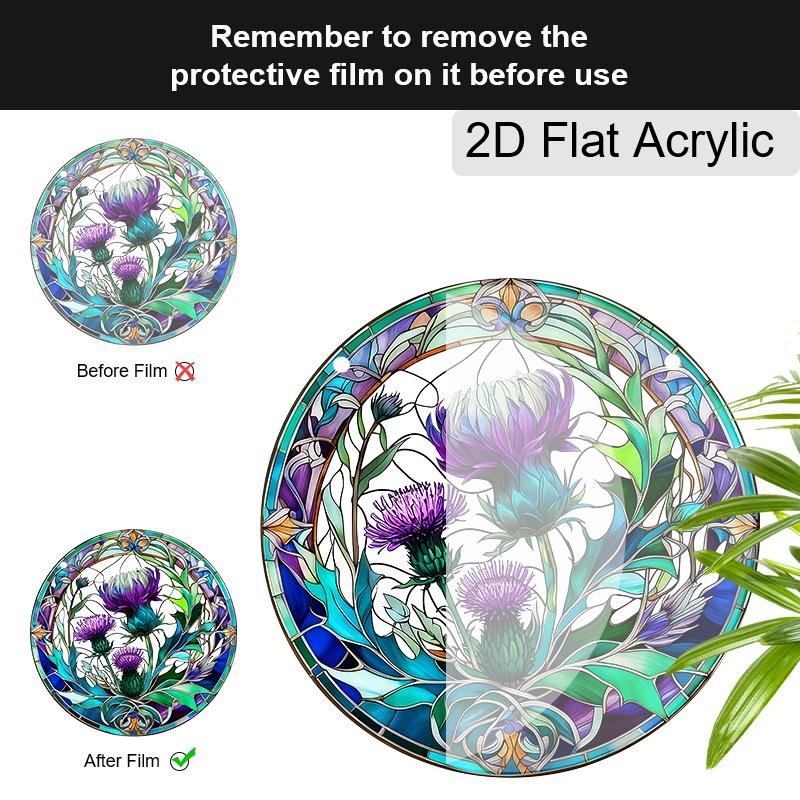 Acrylic Purple Thistle Flower Suncatcher Stained Glass Effect Window Hanging Ornament Flower Lover Gifts