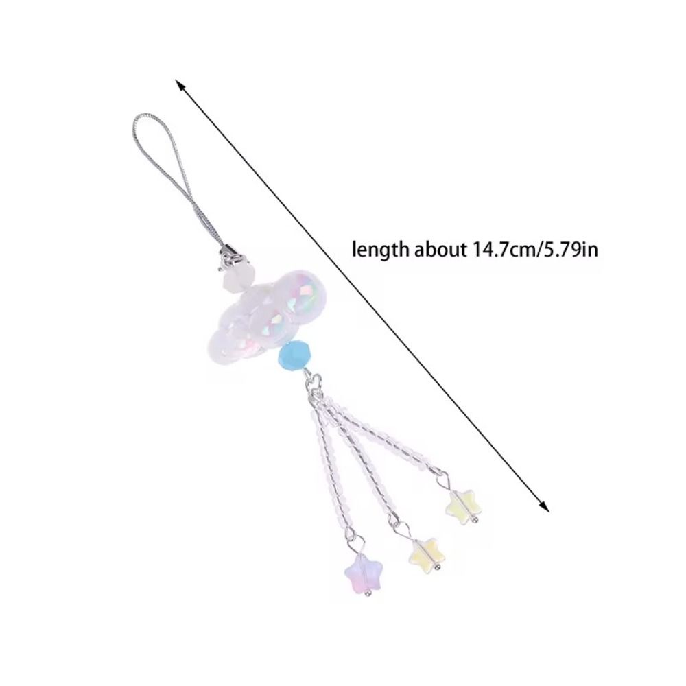 3D Cloud Mobile Phone Strap Keyring Pendant Beaded Phone Chain Cloud Star Lanyard  Women Girls