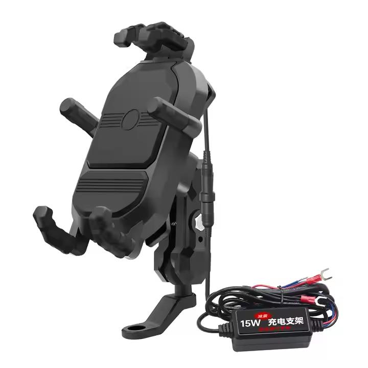 15W Wireless Charger TYPE-C 30W Motorcycle Phone Holder Sunscreen Cap Shock Absorber Bike Phone Holder Anti-theft Lock