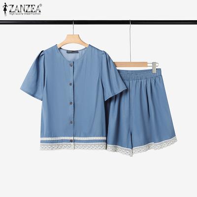 Women Short Sleeve Blouse and Shorts Summer Two Piece Suit Sets