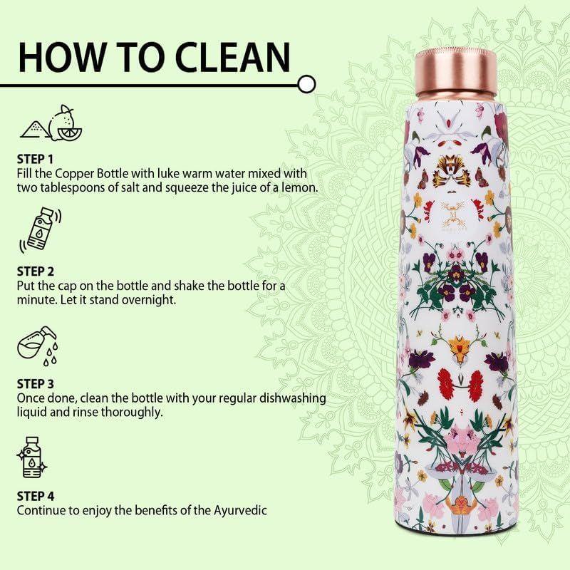 Copper Water Bottle - Multi Colored Ample Design, Leak Proof, Joint Less (900ml) for Ayurveda & Yoga