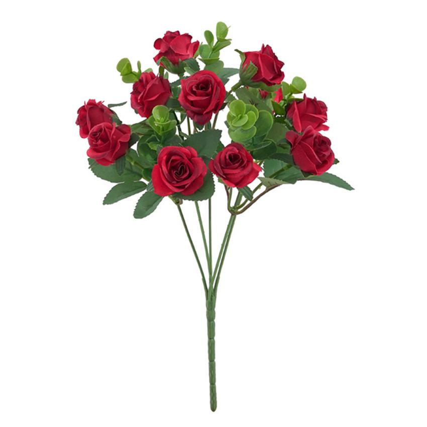 5 Forks 11 Heads Artificial Flowers Silk Roses Bouquet for Home Decor Outdoor Garden Eucalyptus Leaves Fake Plants Wedding Party