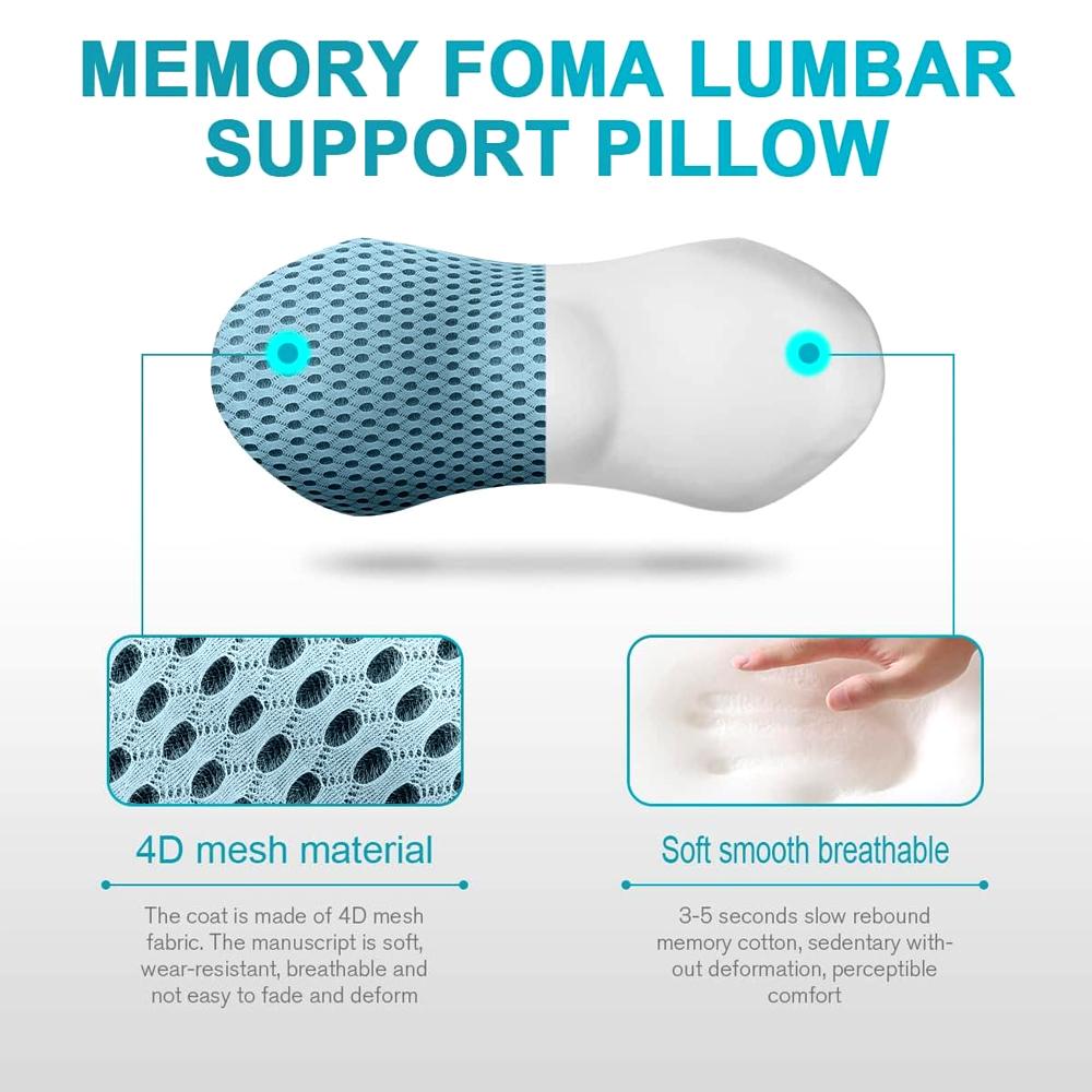 1Pcs Memory Foam Lumbar Support Cushion Breathable Car Seat Pillow for Back Pain Relief Sleeping Comfort