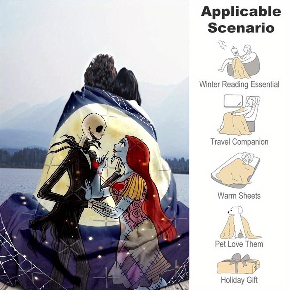 1pc, Disney Jack Skellington and Sally Blanket Seasonal Universal Home Decorative Throw Blanket, Living Room, Travel, Camping, Car Blankets