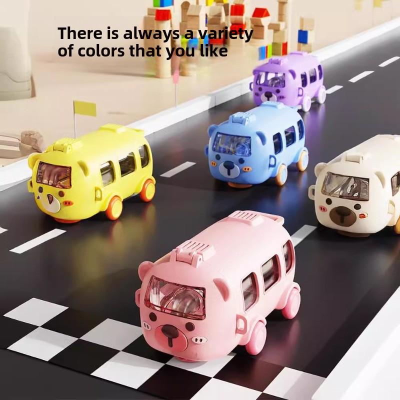 500ml Cute Bear Portable Water Bottle With Shoulder Strap for Kids, Car Straw Cup, Bus Shape Children's Drinking Cup