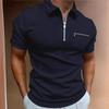 Men's Half-Zip Slim Fit Polo Shirt Casual Breathable Short Sleeve Top with Chest Pocket