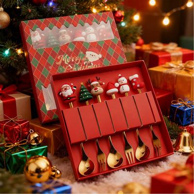 Mini Spoons 1 Set Stainless Steel Dishwasher Safe Forks Christmas Stirring Spoon for Home Christmas Holiday Ice Cream Dinner