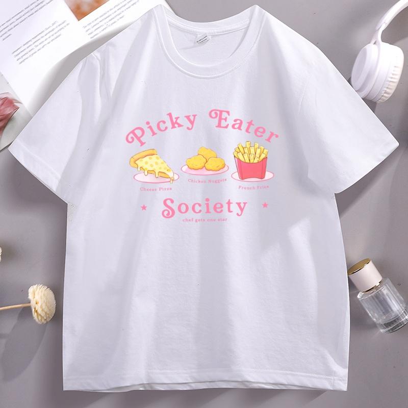 

Picky Eater Society TShirt Unisex Women Funny Cheese Pizza Nuggets Fries T Shirt Fast Food Tshirt Comfort Food Humor Clothes Tops 4XL