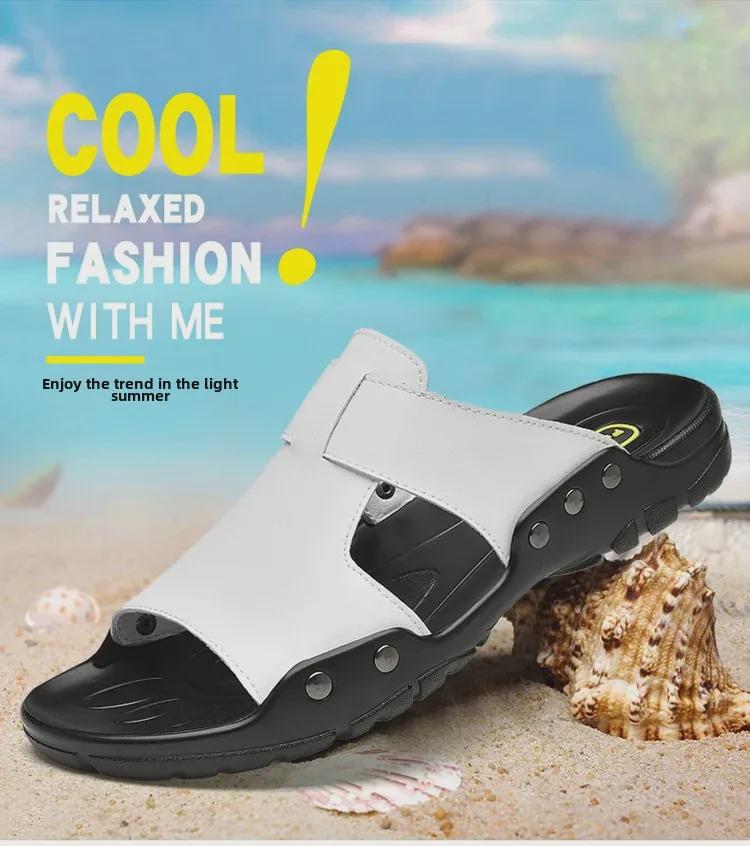 Men's Large Size Breathable Leather Sandals (Sizes 45-52) with Soft Soles, Wide Fit, and Flip Flop Style.