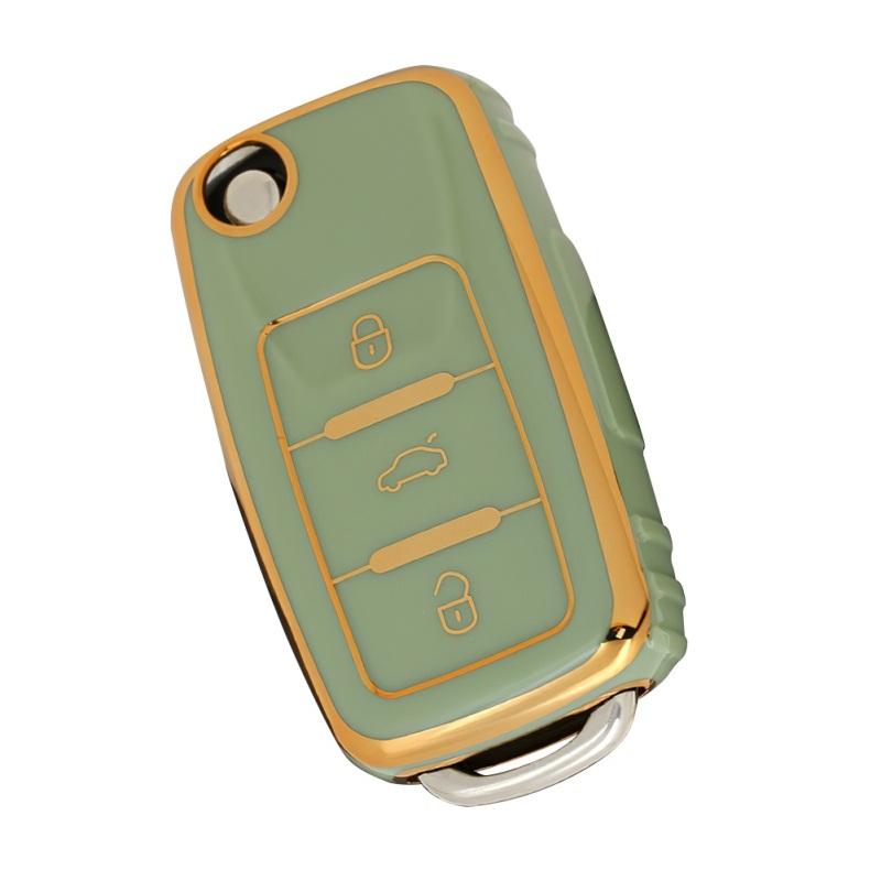 Auto-Schlüsselanhänger-Abdeckung, 360-Grad-Schutz, Schlüsseletui, kompatibel mit Polo Golf Bora Tiguan Touran Skoda