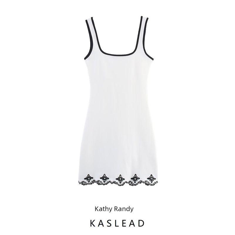 Kaslead New Women Clothes Western Style Fashion Simple Artificial Pearl Embroidery Dress 5584114